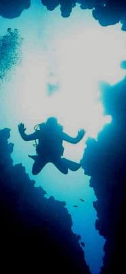 Inside The Canyon dive site showing the narrow passage