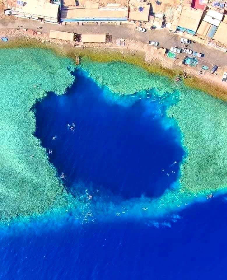 The famous Blue Hole dive site in Dahab, Egypt with crystal clear waters
